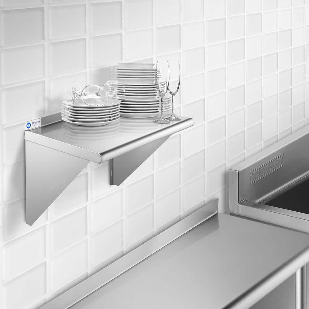 GRIDMANN 24"x18" NSF Certified Stainless Steel Kitchen Wall Shelf with Backsplash