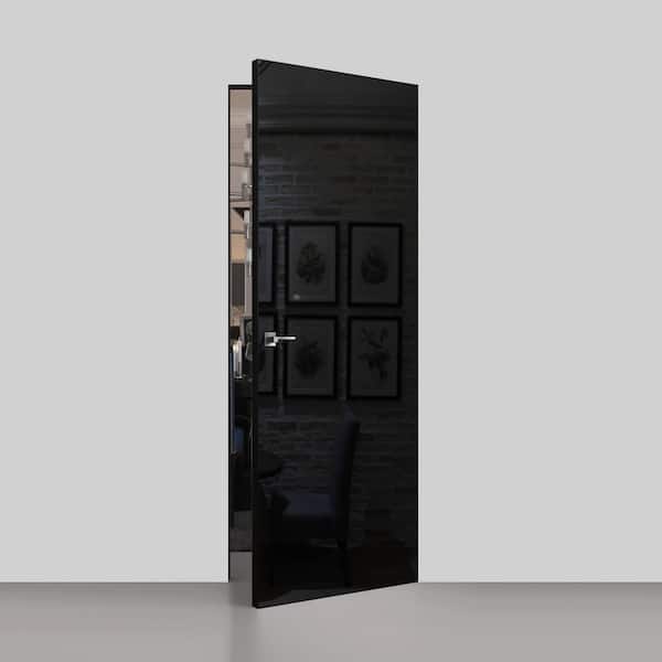 28 in. x 84 in. Unassembled Left-Hand/Outswing Wood Black Color Flush Mount Hidden Door with Silver Hinge Finish