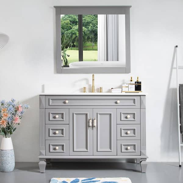 38 in. W x 33 in. H Rectangular Wood Framed Wall Bathroom Vanity Mirror in Titainum Gray, Vertical Hanging, Solid Wood