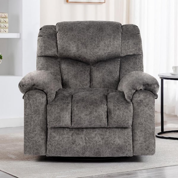 Gray Bonded Leather Swivel Rocking Recliner Chair with Massage, Heating, and 2-Concealable Cup Holders (Compact Size)