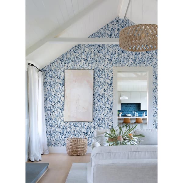 Leandra Indigo Floral Trail Strippable Non Woven Wallpaper