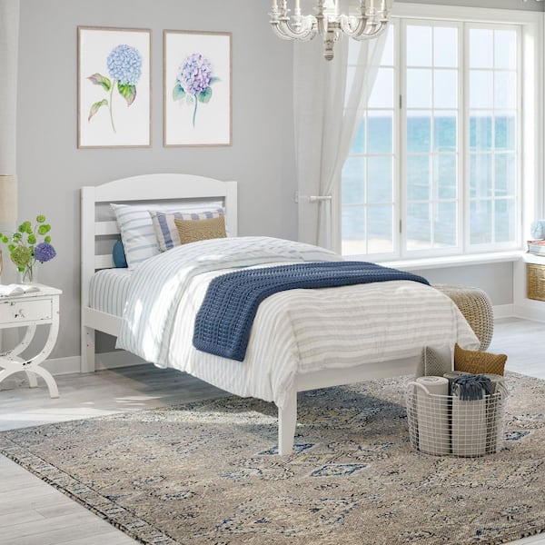 Warren 38-1/4 in. W White Twin Extra Long Solid Wood Frame with Attachable USB Device Charger Platform Bed