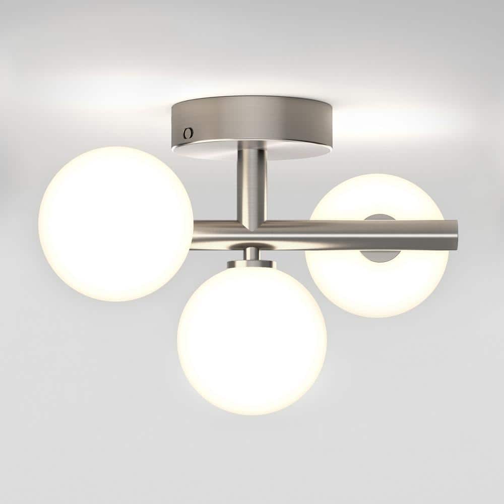 Modern Brushed Nickel 3-Globe LED Flush Mount Ceiling Light