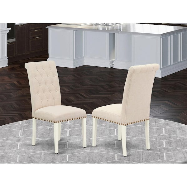 East West Furniture Linen White, Parsons Dining Chairs-Light Beige Linen Fabric Upholstered Chairs (Set Of 2)