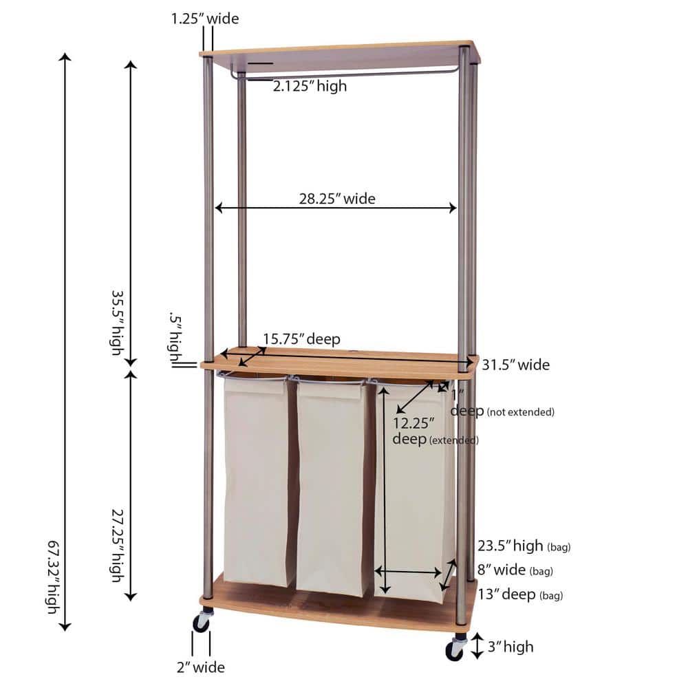 Light Ash Steel Frame Laundry Center with Wheels and Shelves
