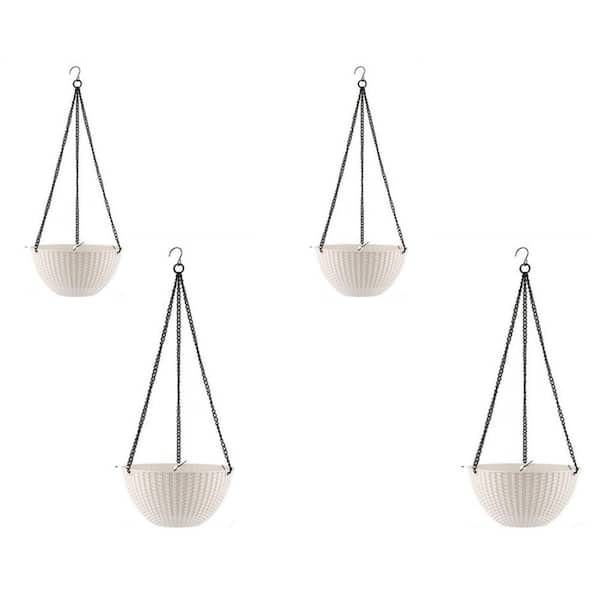 Large 8/9.8 in. Dia White Metal Hanging Basket with Liner (4-Pack)