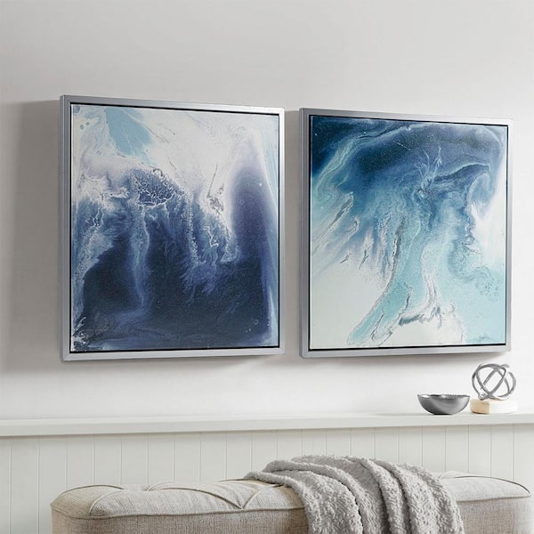 Blue Lagoon Abstract 2-Piece Framed Art Print Abstract Canvas Wall