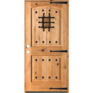 30 in. x 80 in. Mediterranean Knotty Alder Arch Top Clear Stain Right-Hand Inswing Wood Single Prehung Front Door