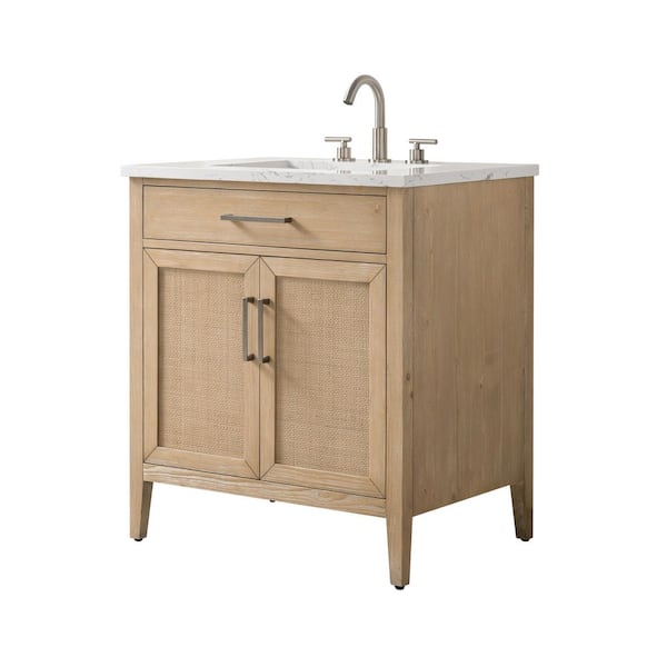 Cove 30 in. W Bath Vanity in Coastal Sand with Engineered Stone Top in Carrara White with White Sink