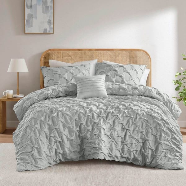 510 Design Bailey 4-Piece Gray Polyester King/Cal King Diamond Pucker Woven Comforter Set