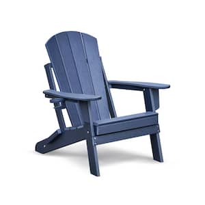 Folding Outdoor HDPE Adirondack Chair in Navy Blue for Outside Deck Garden Backyardf Balcony
