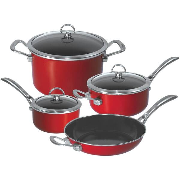 Chantal Copper Fusion 7-Piece Cookware Set in Chili Red