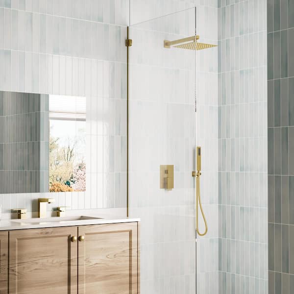 Crozet 2-Spray Wall Mount Handheld Shower Head Dual Shower Head Shower Faucet 1.8 GPM in. Brushed Gold Valve Included