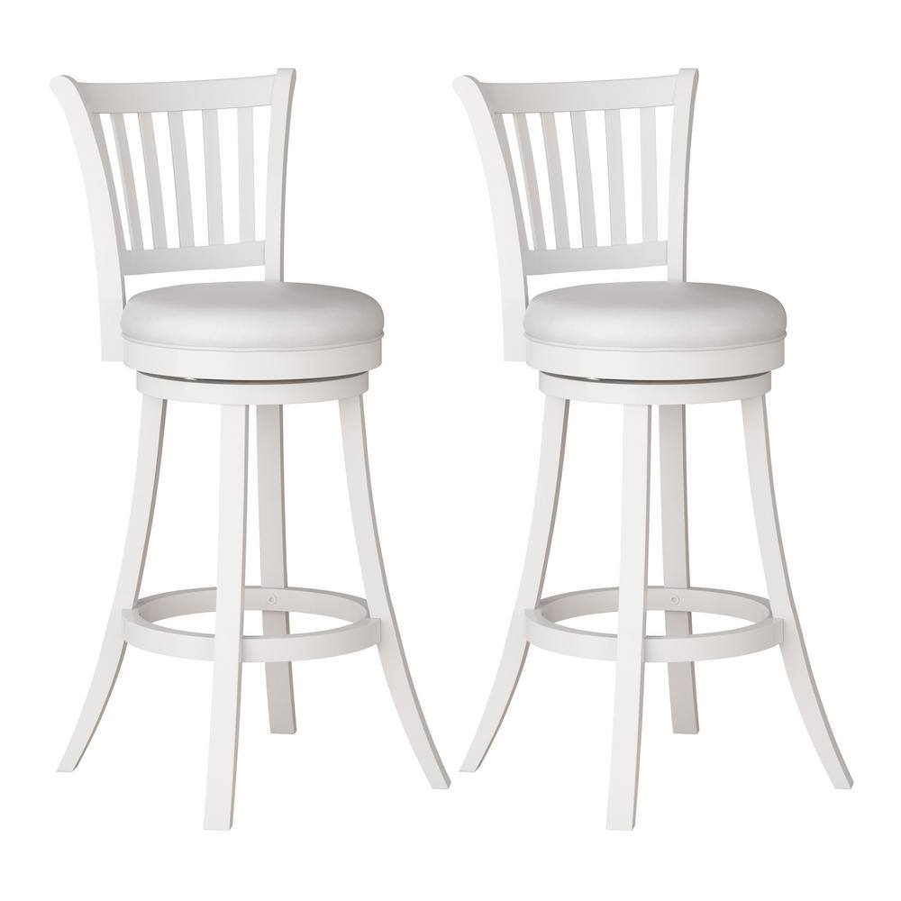 Sleek White Faux Leather 35" Swivel Barstool Duo