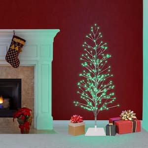 Festive Indoor/Outdoor Artificial Christmas Tree with Green LED Lights, Silver