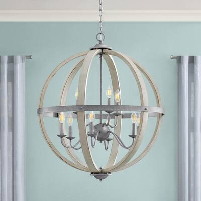 Keowee 28-1/4 in. 9-Light Galvanized Farmhouse Orb Chandelier with Antique White Wood Accents
