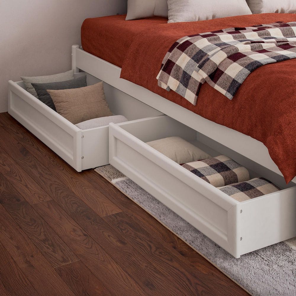 Barcelona White Full Wood Panel Platform Bed with Storage Drawers