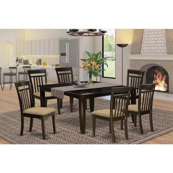 7-Piece Cappuccino Finish Solid Wood Top Dining Table with 6 Chairs with Lattice Back