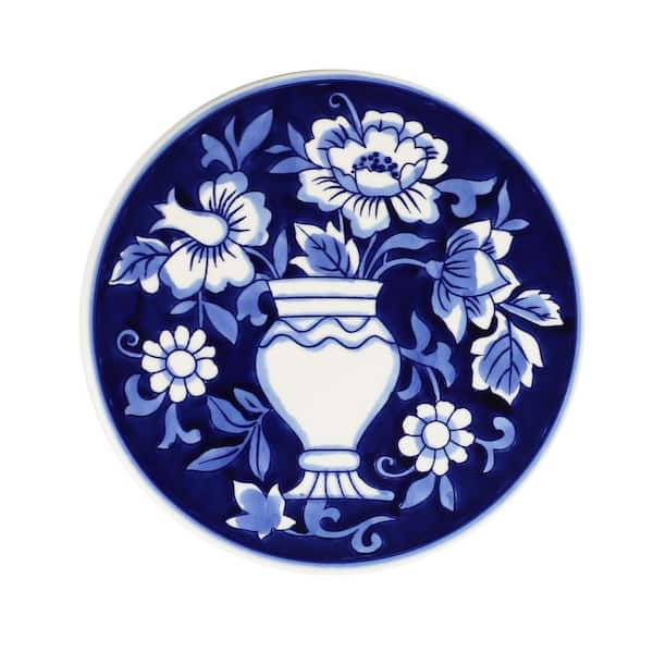 Euro Ceramica Blue Garden Asian-Inspired Stoneware 8 in. Trivet