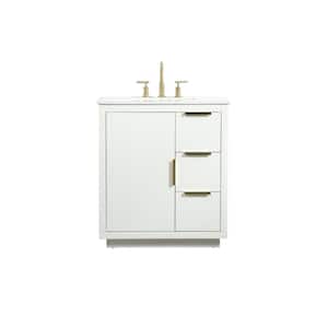 Simply Living 30 in. W x 19 in. D x 34 in. H Bath Vanity in White with Calacatta White Engineered Marble Top