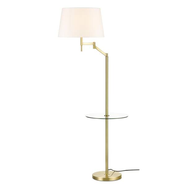 Light Society Lisona 62.41 in. Brass/White Tray Table Floor Lamp with Fabric Shade