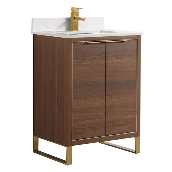 FINE FIXTURES Opulence 24 in. W x 18 in. D x 33.5 in. H Bath Vanity in Walnut Ebony with White Carrara Single sink Top