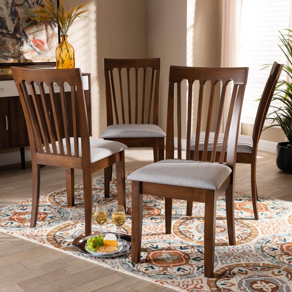 Gray Low Slat Back Wood and Cane Parsons Side Chair