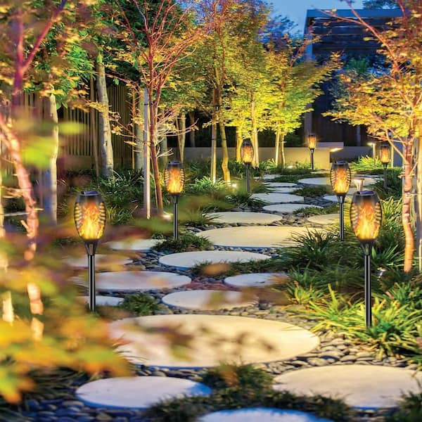 Blue Solar Lights Outdoor 12Pk Torch Light Flickering Flame 12 LED Tiki Torches