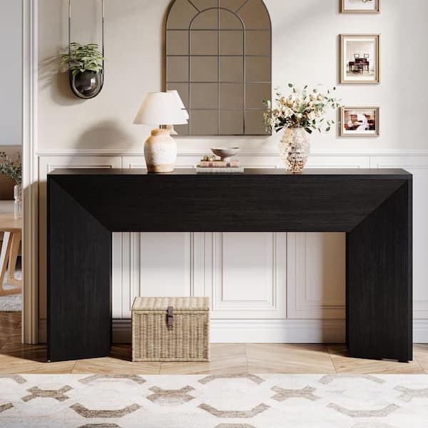 Turrella 63 in. Black Rectangle Wood Console Table, Modern Sofa Table Hallway Foyer Table for Living Room, Entrance
