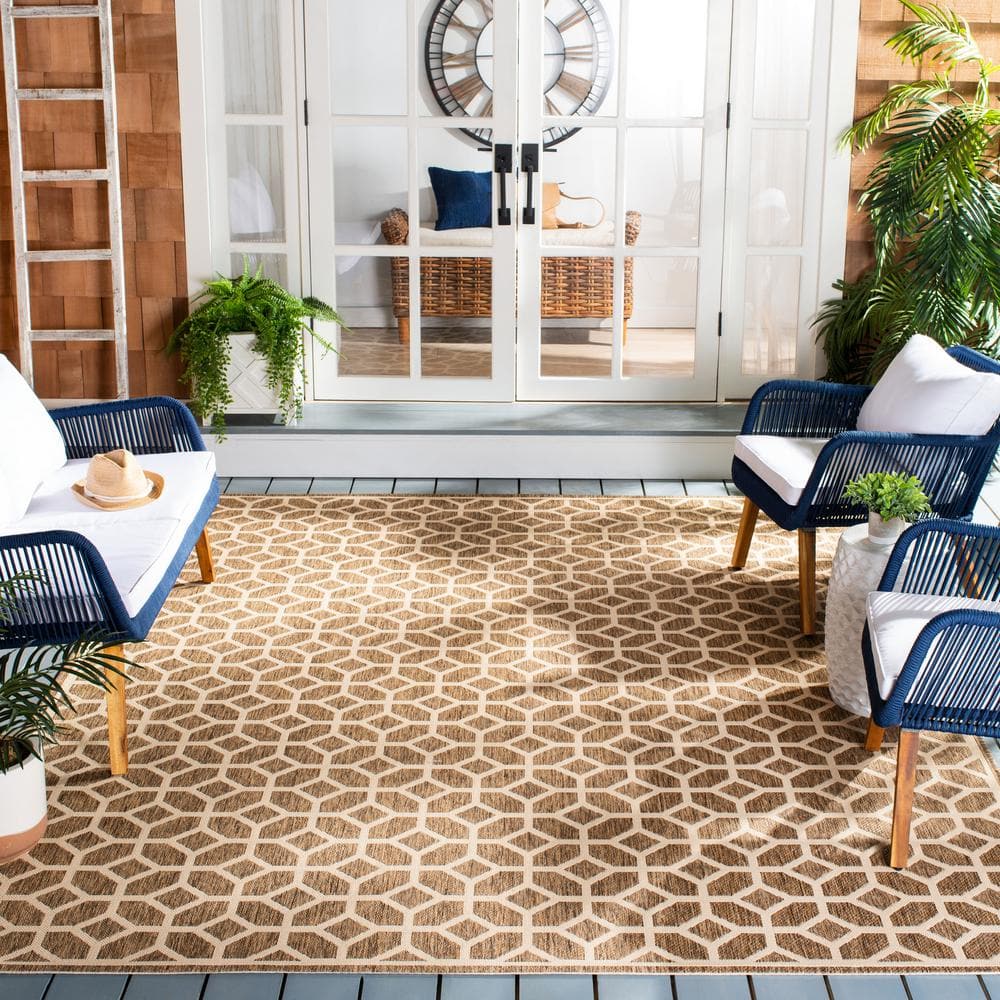 Beige and Cream Geometric Indoor/Outdoor Area Rug