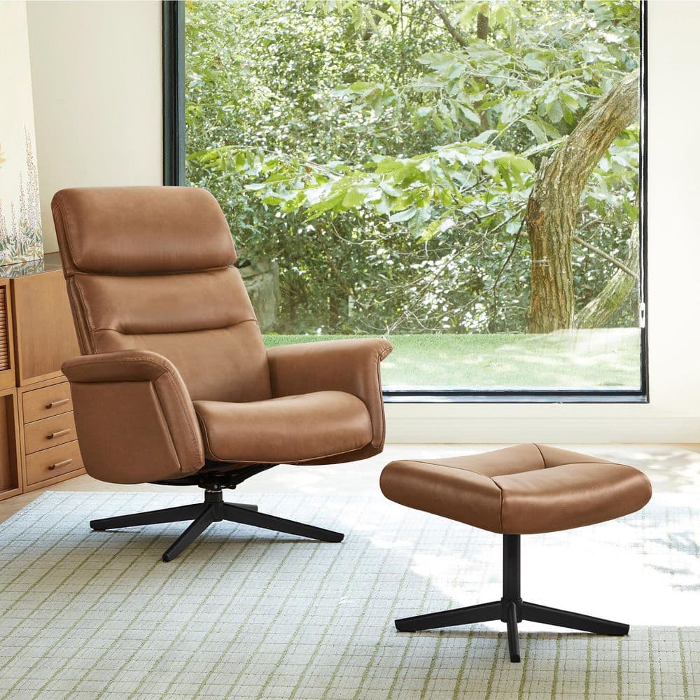 Spruce & Spring Harrison Saddle Genuine Leather Reclining Swivel