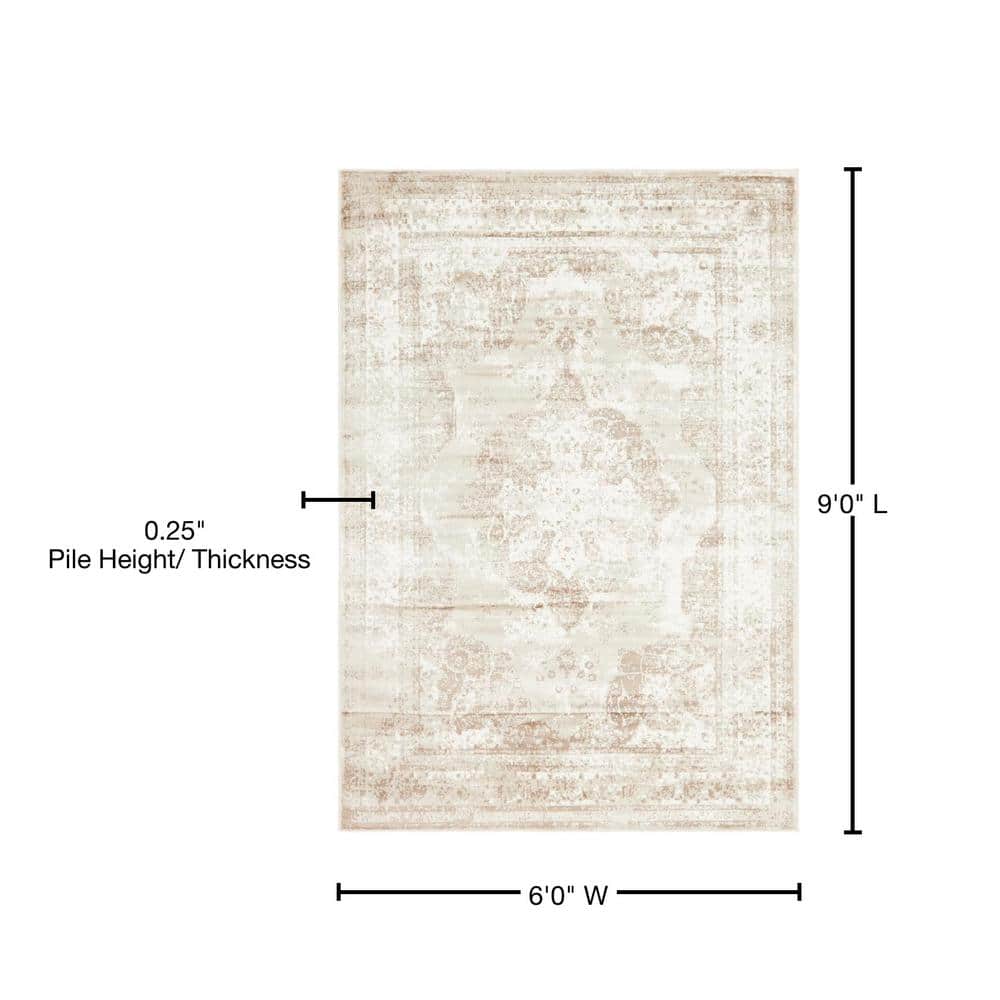Beige 6'x9' Rectangular Synthetic Easy-Care Stain-Resistant Rug