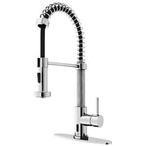 Edison Single Handle Pull-Down Sprayer Kitchen Faucet Set with Deck Plate and Touchless Sensor in Chrome