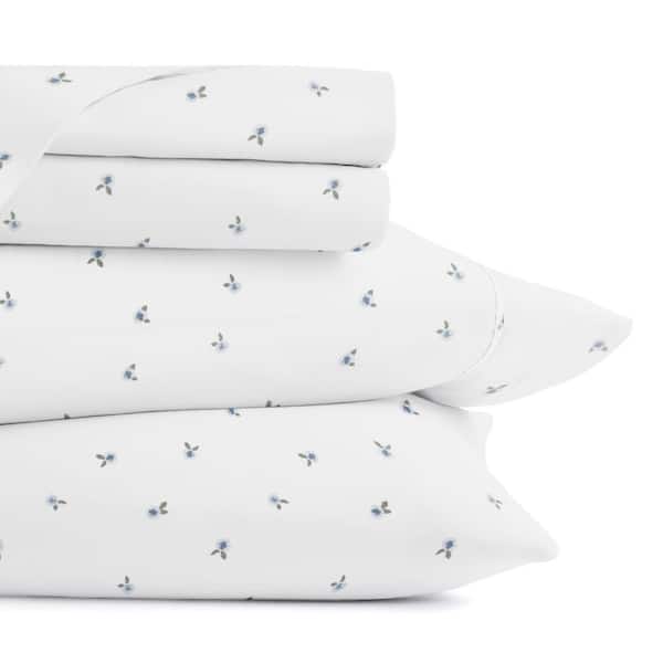 Ultra Soft 4-Piece Blue Ditsy Flowers Patterned Microfiber King Sheet Set