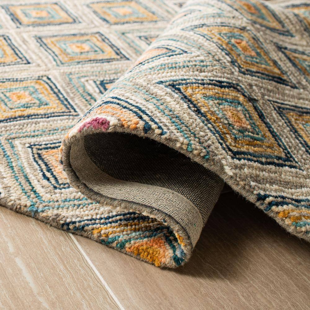 Handmade Green and Red Geometric Wool Area Rug, 2' x 3'