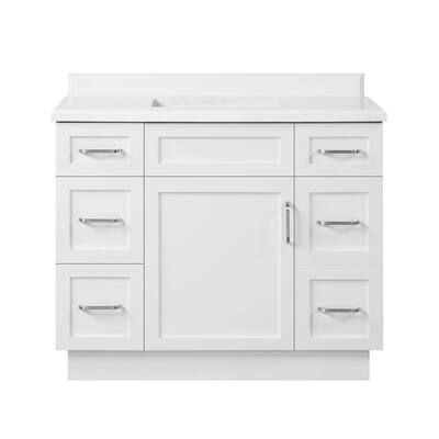 Lincoln 42 in. W Bath Vanity in White with Engineered Stone Vanity Top in White with White Basin