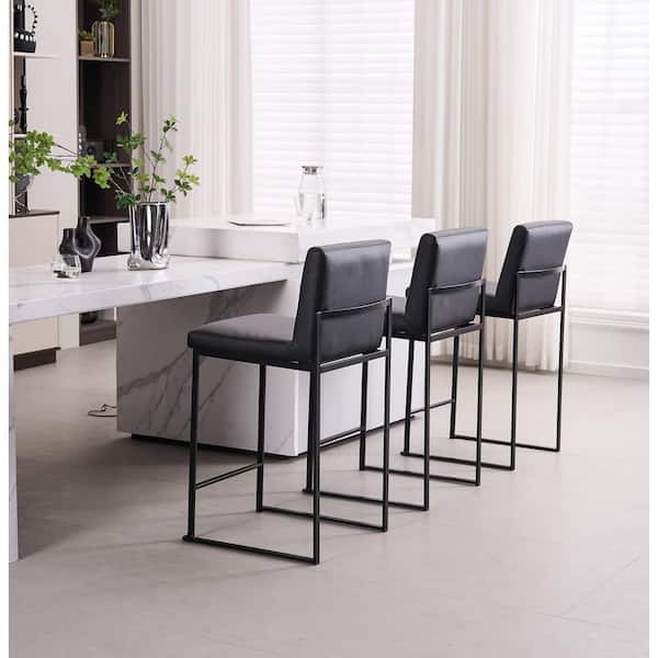 London 26 in. Black Low Back Metal Stackable Barstool (Set-3)
