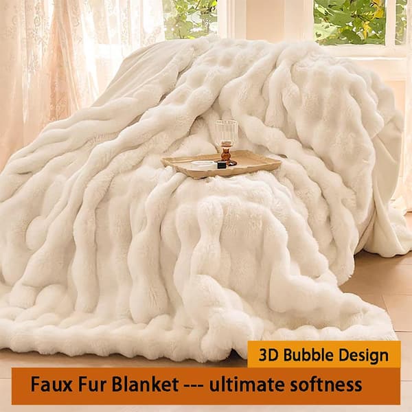Goolela LATB Fluffy White Faux Fur Throw Blanket 50 x 60 in. Furry