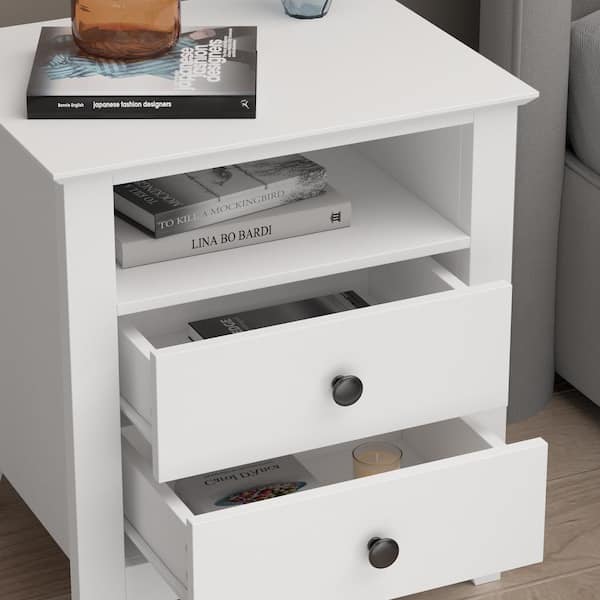 FUFU&GAGA 2-Drawer White Nightstands Side Table Bedside Table 18.9 in. H x  15.7 in. W x 11.6 in. D KF200150-01 - The Home Depot