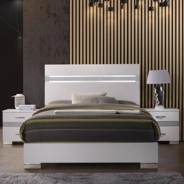 Luxe Bright White and Gray King Bed with Mirrored Accents
