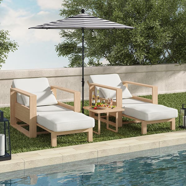 JAYDEN CREATION Giorgio White Acacia Wood Upholstered Chaise Lounge Chair with Adjustable Backrest Set of 2