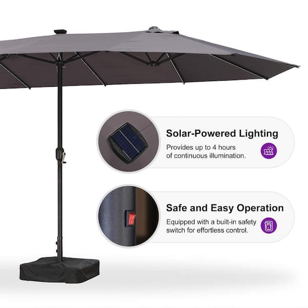 15 ft solar led patio double-sided umbrella market umbrella PHI VILLA 15ft Large with Base & Lights,Rectangle,Navy solid stability 15FT Patio Double-Sided Umbrella with