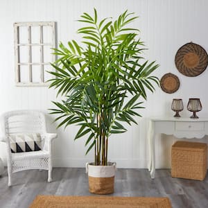 8 ft. Green King Palm Artificial Tree with 12 Bendable Branches in Handmade Natural Jute and Cotton Planter