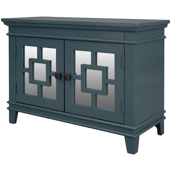 aisword Blue Accent Storage Cabinet Wooden Cabinet with Decorative Mirror Door, Modern Sideboard