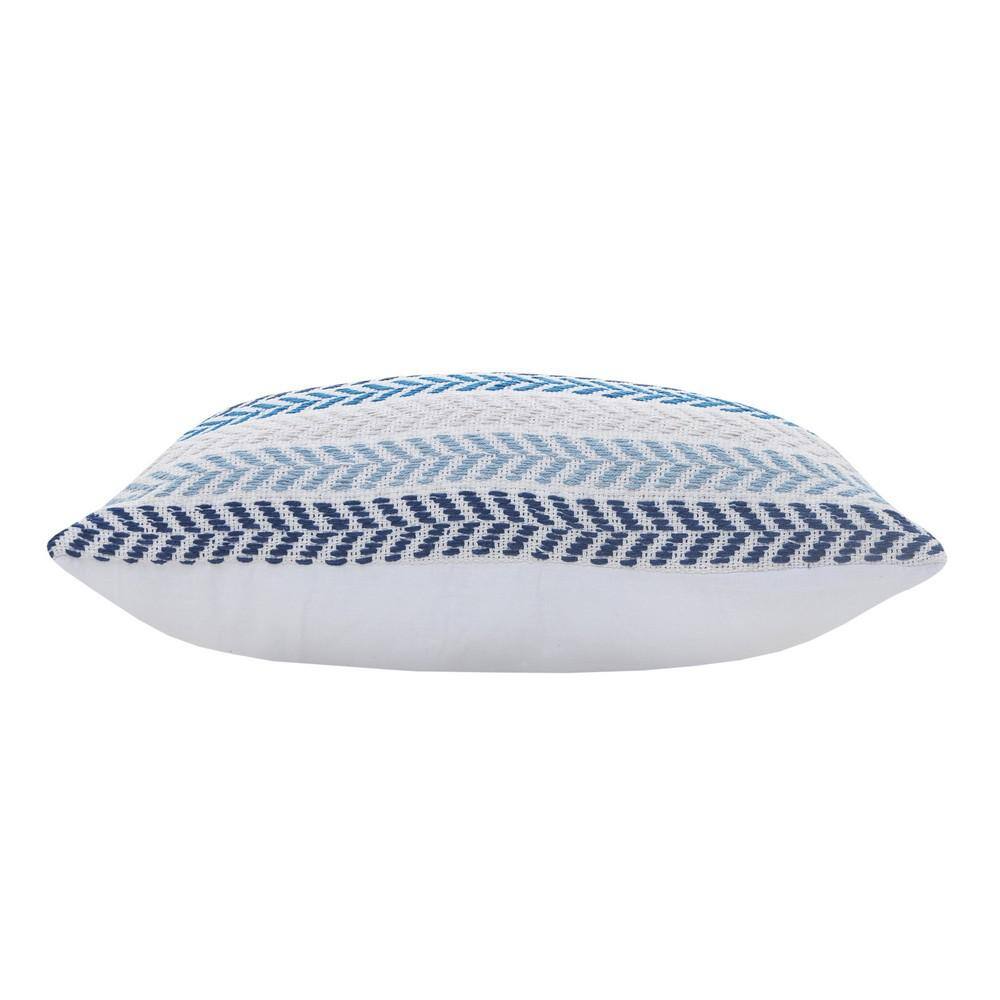 Hand-Woven Blue and Cream Chevron Cotton Throw Pillow