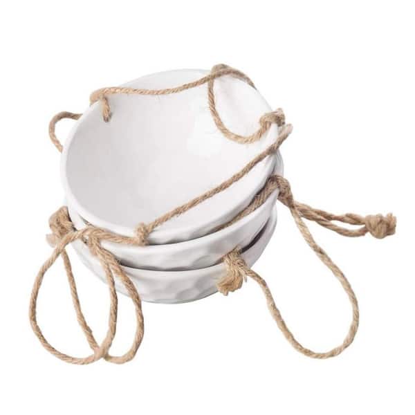 Unbranded 7.5 in. Dia White Ceramic Hanging Basket with Natural Cotton Rope (3-Pack)