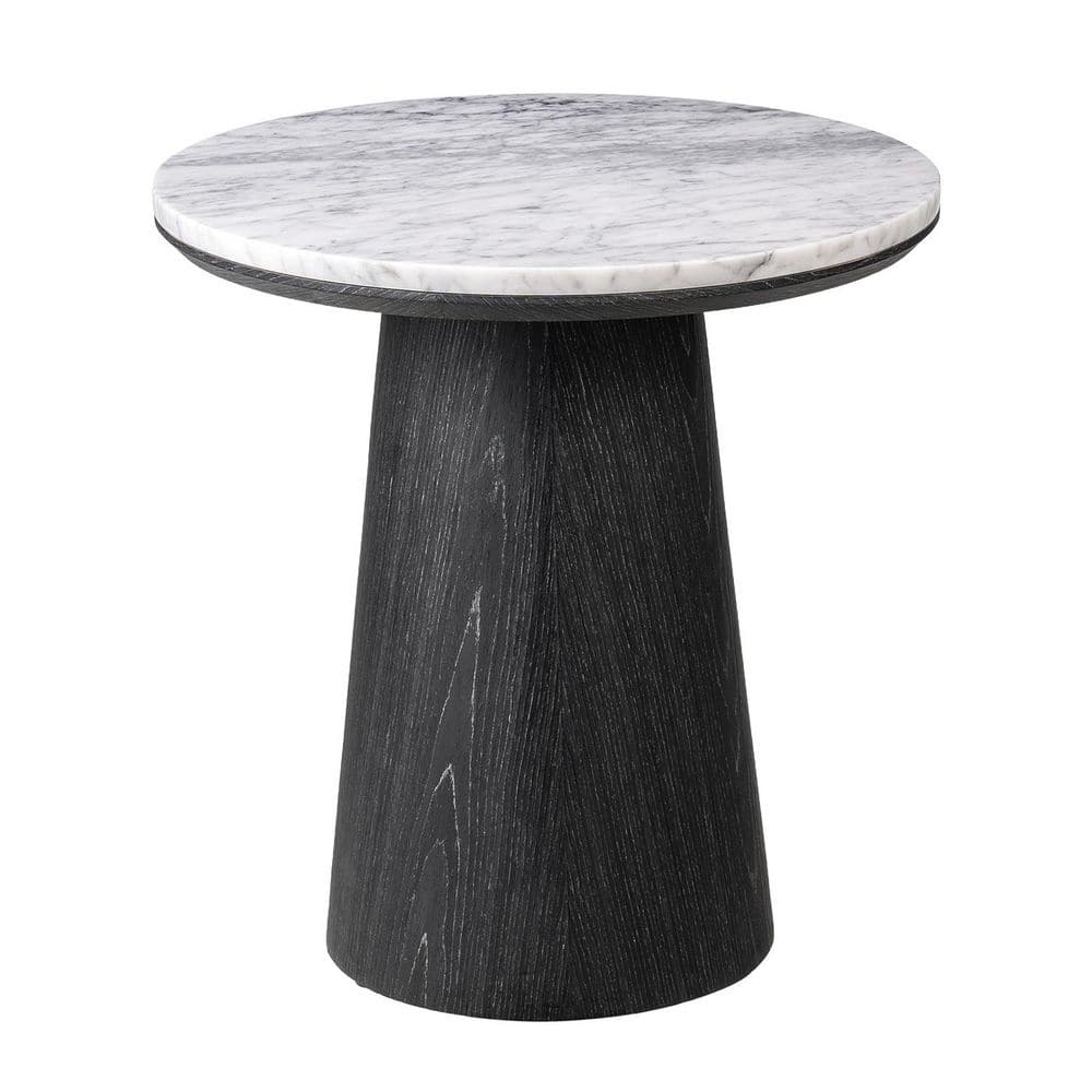 Delphine 19.75 in. Oak Round Marble End Table with Oak Veneer - thumbnail 8