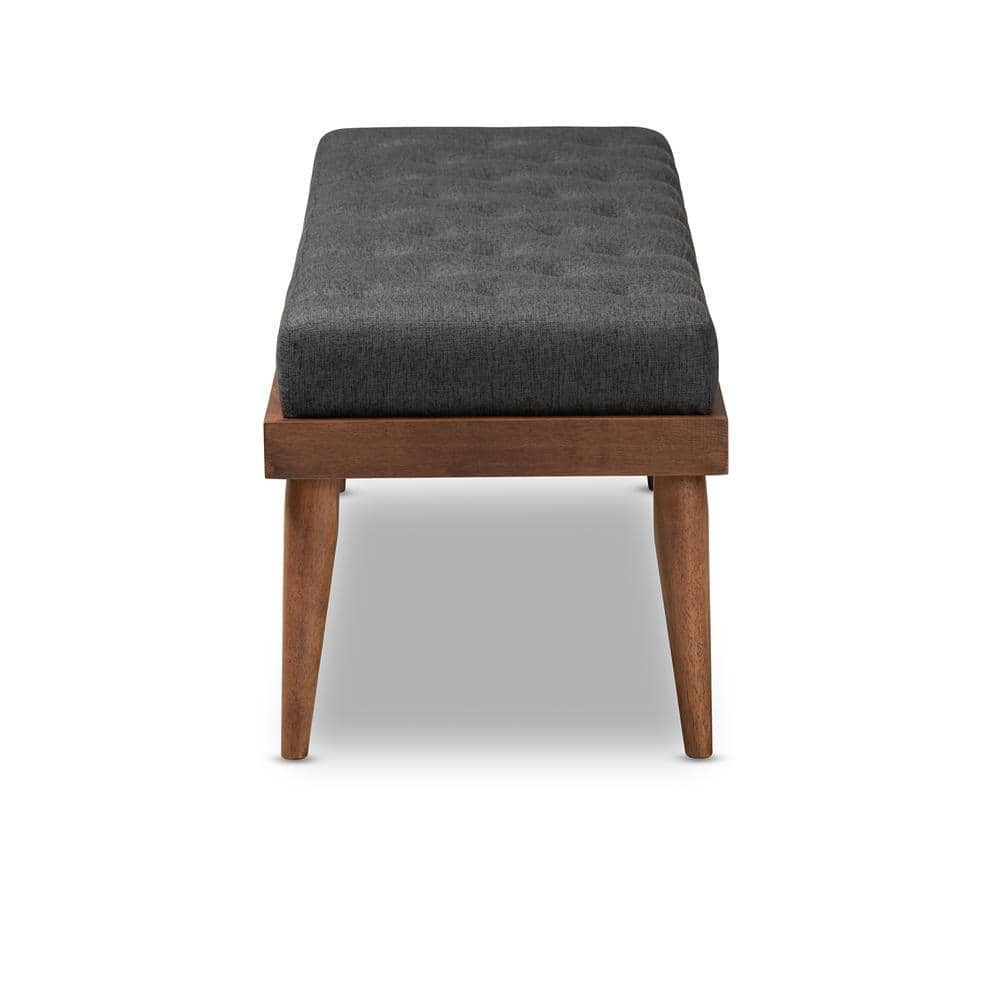 Gray Upholstered Walnut Wood Mid-Century Bench