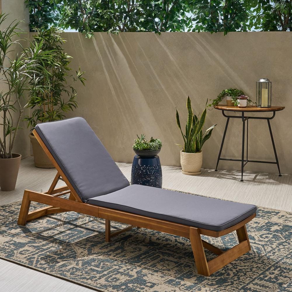 Noble House Maki Teak Brown 1-Piece Wood Outdoor Patio Chaise Lounge ...