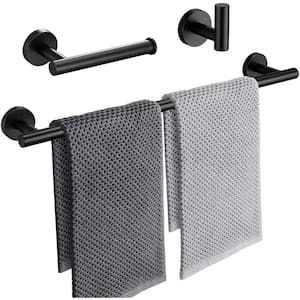 3-Piece Bath Hardware Set Included Towel Bar Toilet Paper Holder Towel Hook in Matte Black